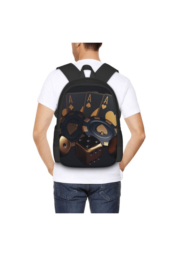 Casino Cards Poker Backpack for Men and Women - Durable 600D Oxford Cloth -Large Capacity, Water-Resistant School, Travel, and Hiking Bag