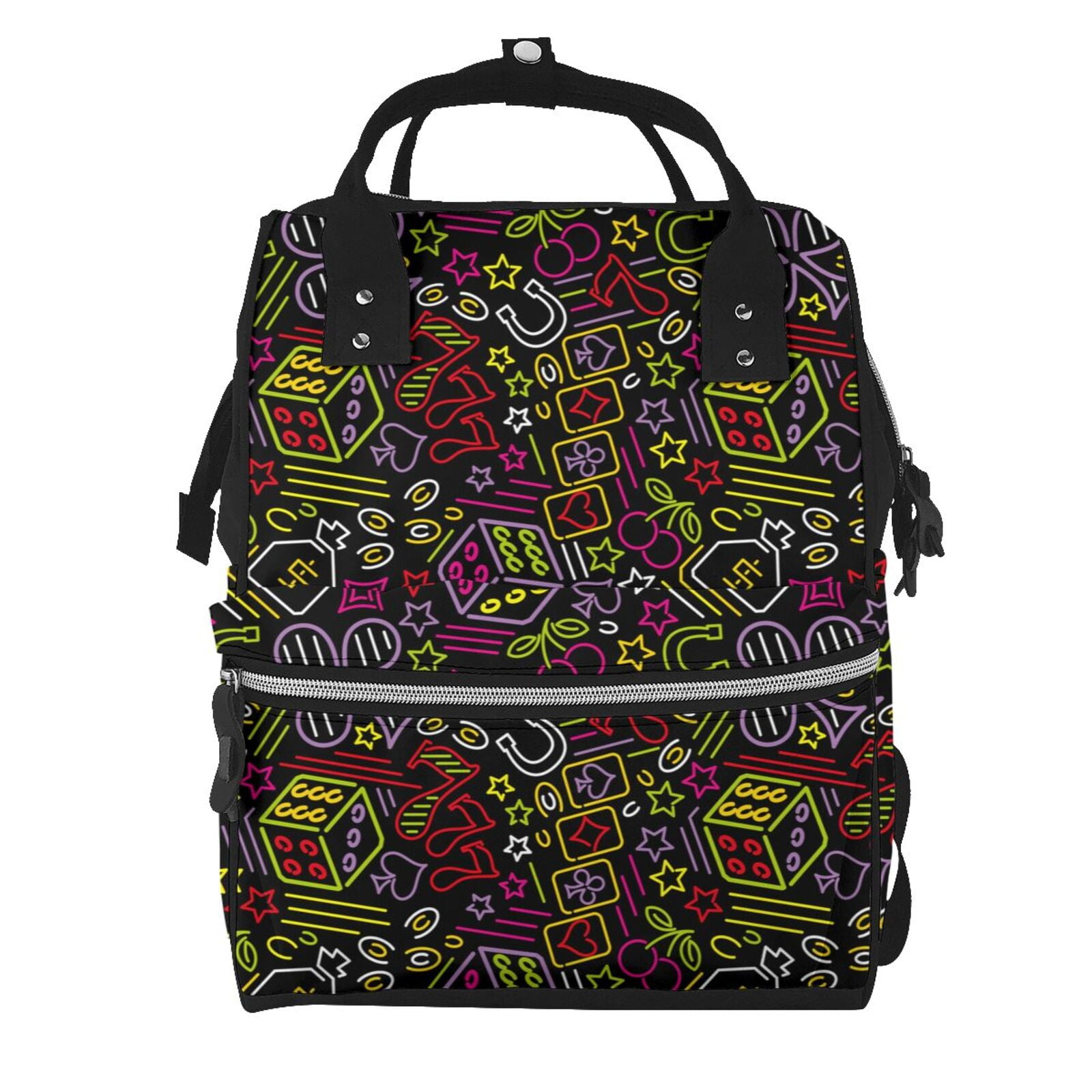 Ratiio Casino Icons Mummy Backpack - Waterproof Twill Canvas, Large Capacity Diaper Bag with Multiple Pockets and Adjustable Straps