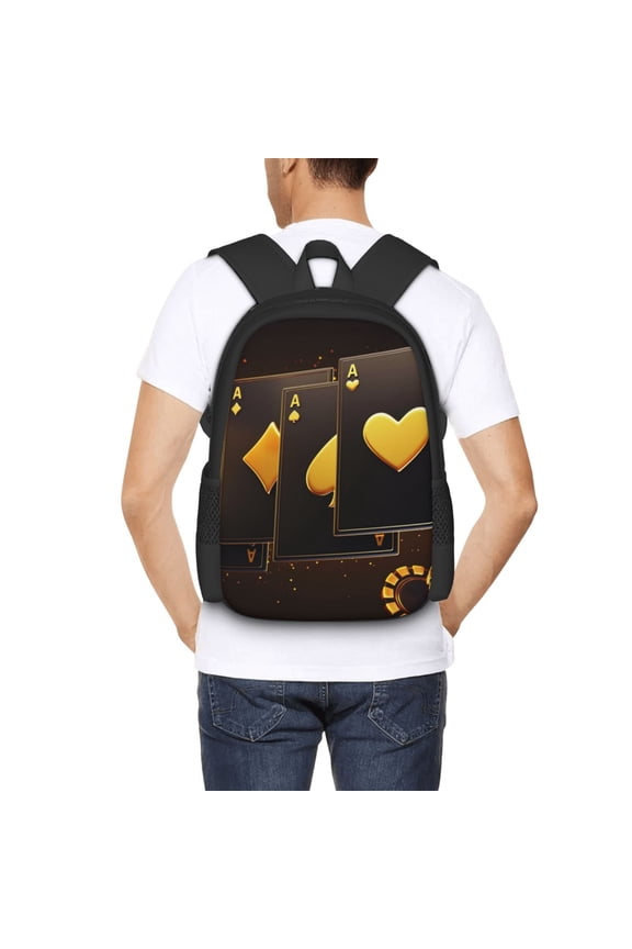 Casino Playing Cards Backpack for Men and Women - Durable 600D Oxford Cloth -Large Capacity, Water-Resistant School, Travel, and Hiking Bag