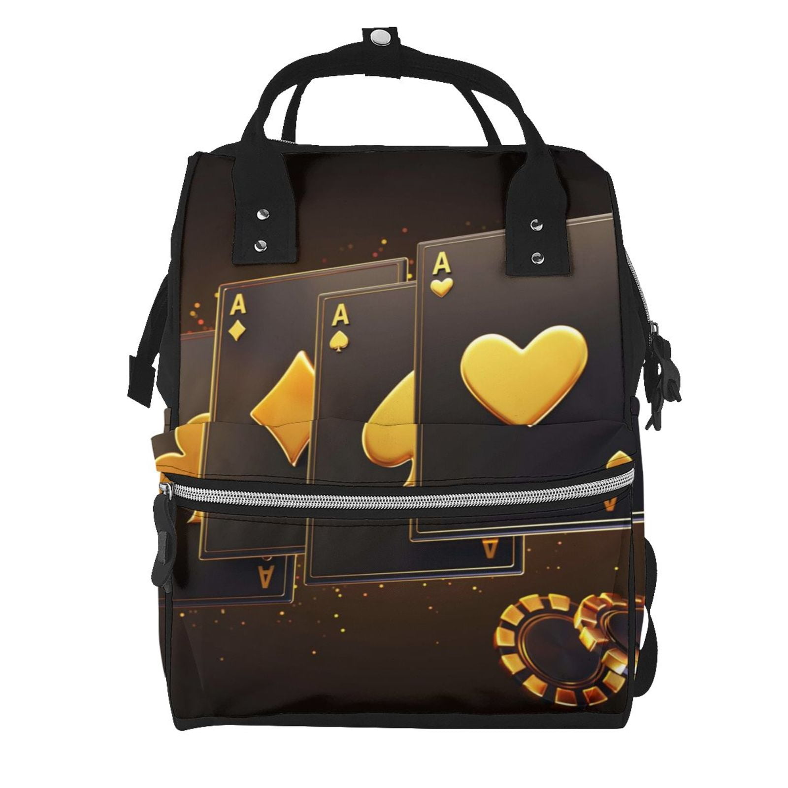 Ratiio Casino Playing Cards Mummy Backpack - Waterproof Twill Canvas, Large Capacity Diaper Bag with Multiple Pockets and Adjustable Straps