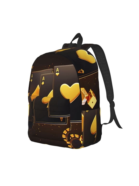 Casino Playing Cards Print Canvas Backpack for Women & Men Retro Aesthetic Rucksack Basic Backpack for High School/College Students Travel Laptop Bag