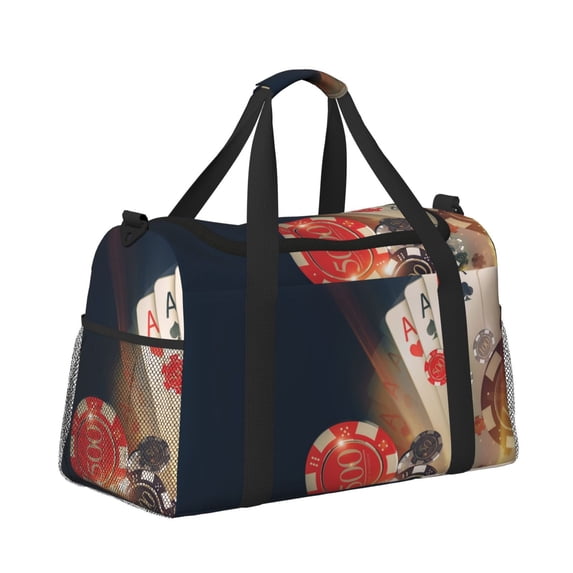 Ratiio Casino Poker Chips Pattern Hand Travel Bag, Weekender Carry On for Women Men, Sports Gym Bag, Workout Duffel Bag, Overnight Shoulder Bag fit 15.6 Inch Laptop