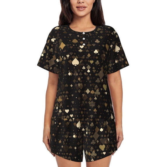 Ratiio Casino Print Womens Pajama Sets 2 Piece Soft Short Sleeve Top and Shorts Sleepwear Round Neck Pjs Lounge Set