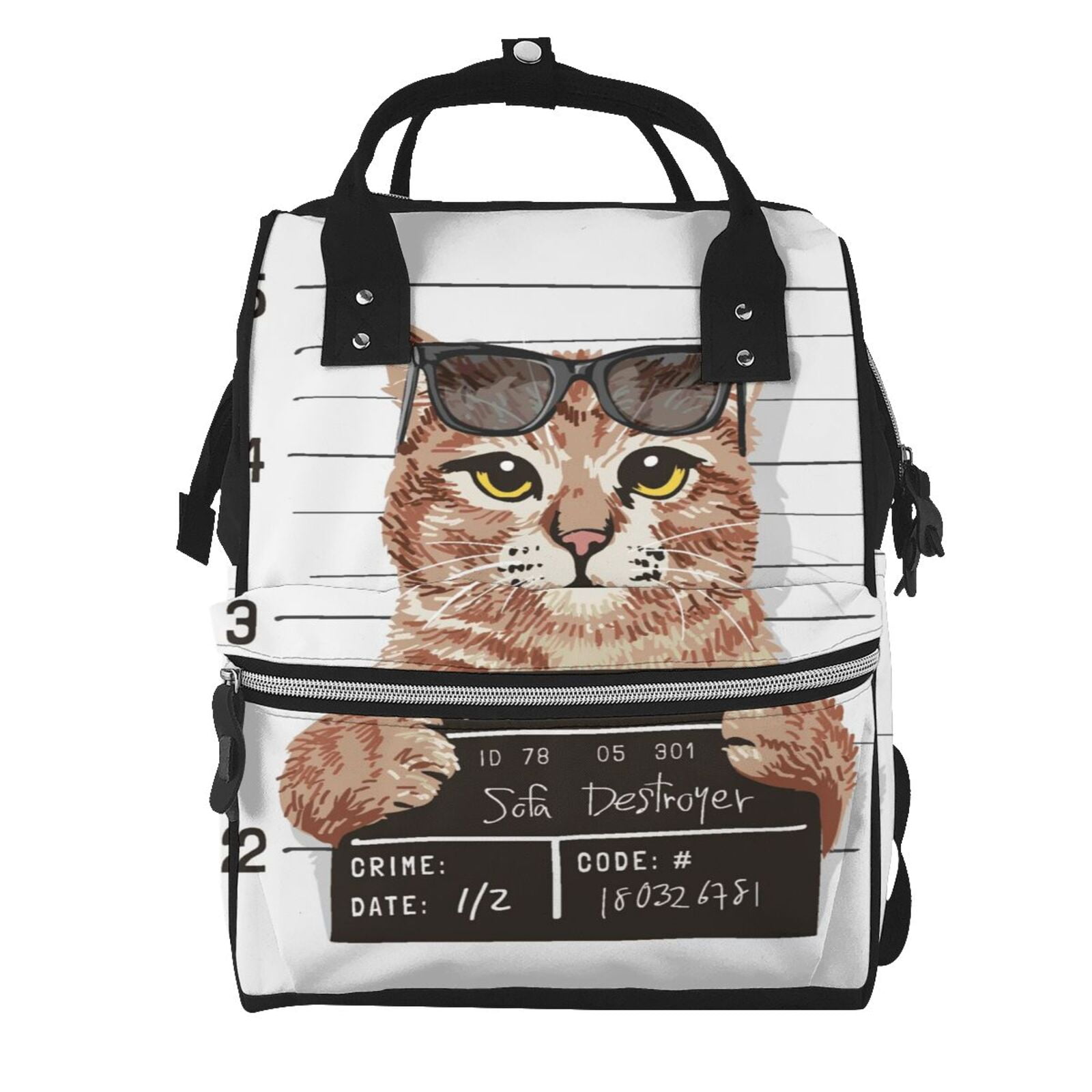 Ratiio Cat Holding Mugshot Sign Mummy Backpack - Waterproof Twill Canvas, Large Capacity Diaper Bag with Multiple Pockets and Adjustable Straps
