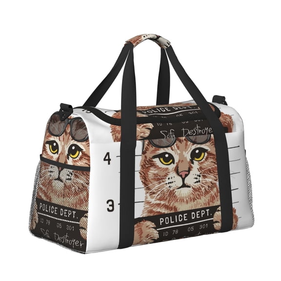 Ratiio Cat Holding Mugshot Sign Pattern Hand Travel Bag, Weekender Carry On for Women Men, Sports Gym Bag, Workout Duffel Bag, Overnight Shoulder Bag fit 15.6 Inch Laptop