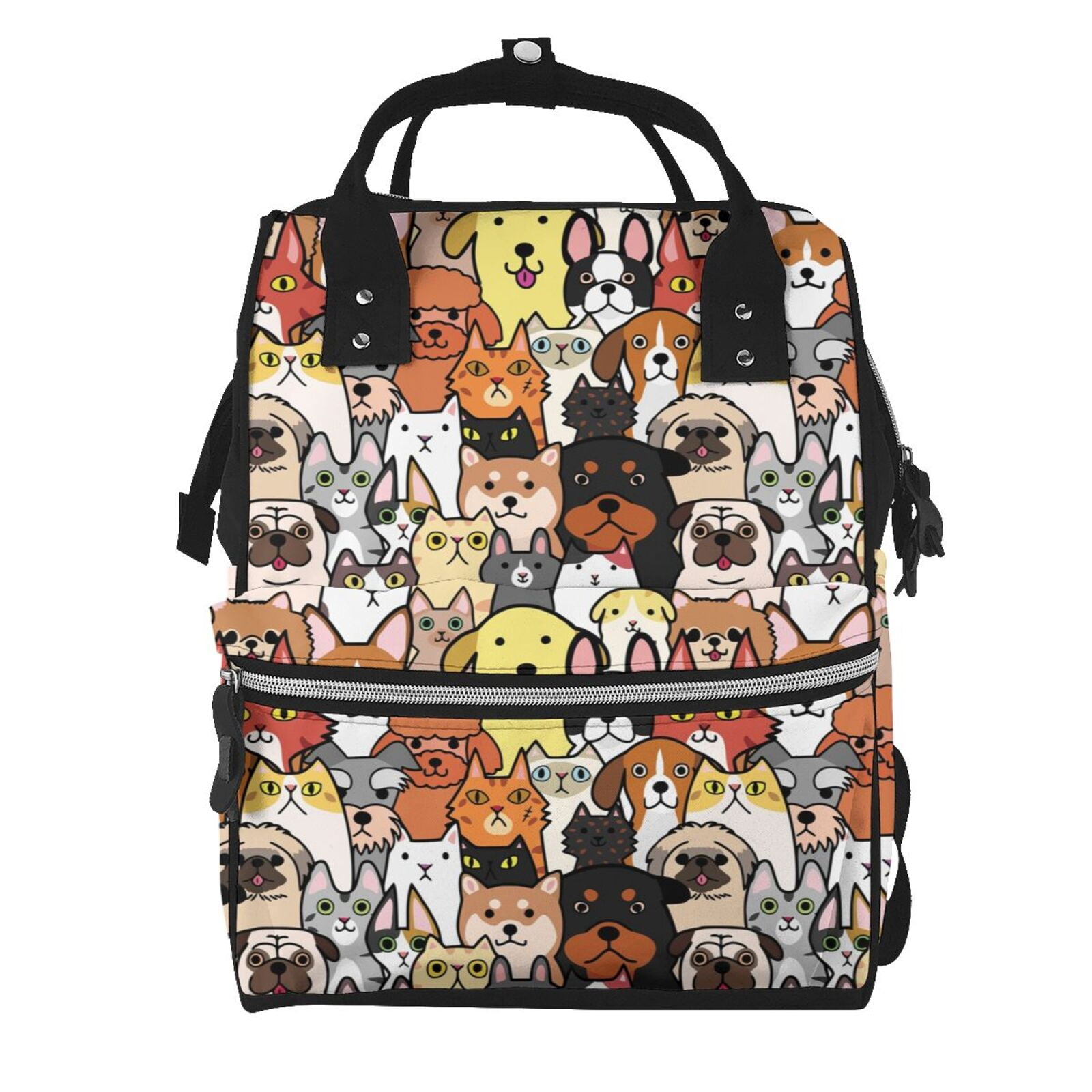 Ratiio Cats & Dogs Group Mummy Backpack - Waterproof Twill Canvas, Large Capacity Diaper Bag with Multiple Pockets and Adjustable Straps