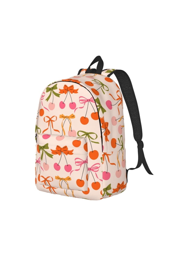 Cherries And Bows Print Canvas Backpack for Women & Men Retro Aesthetic Rucksack Basic Backpack for High School/College Students Travel Laptop Bag