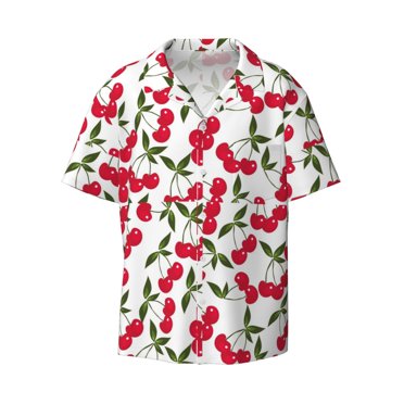 Ratiio Cherry_1 Print Mens Casual Short Sleeve Shirts Button Down Textured Shirts Summer Beach Shirt with Pocket Men's Casual Short-sleeved Shirt