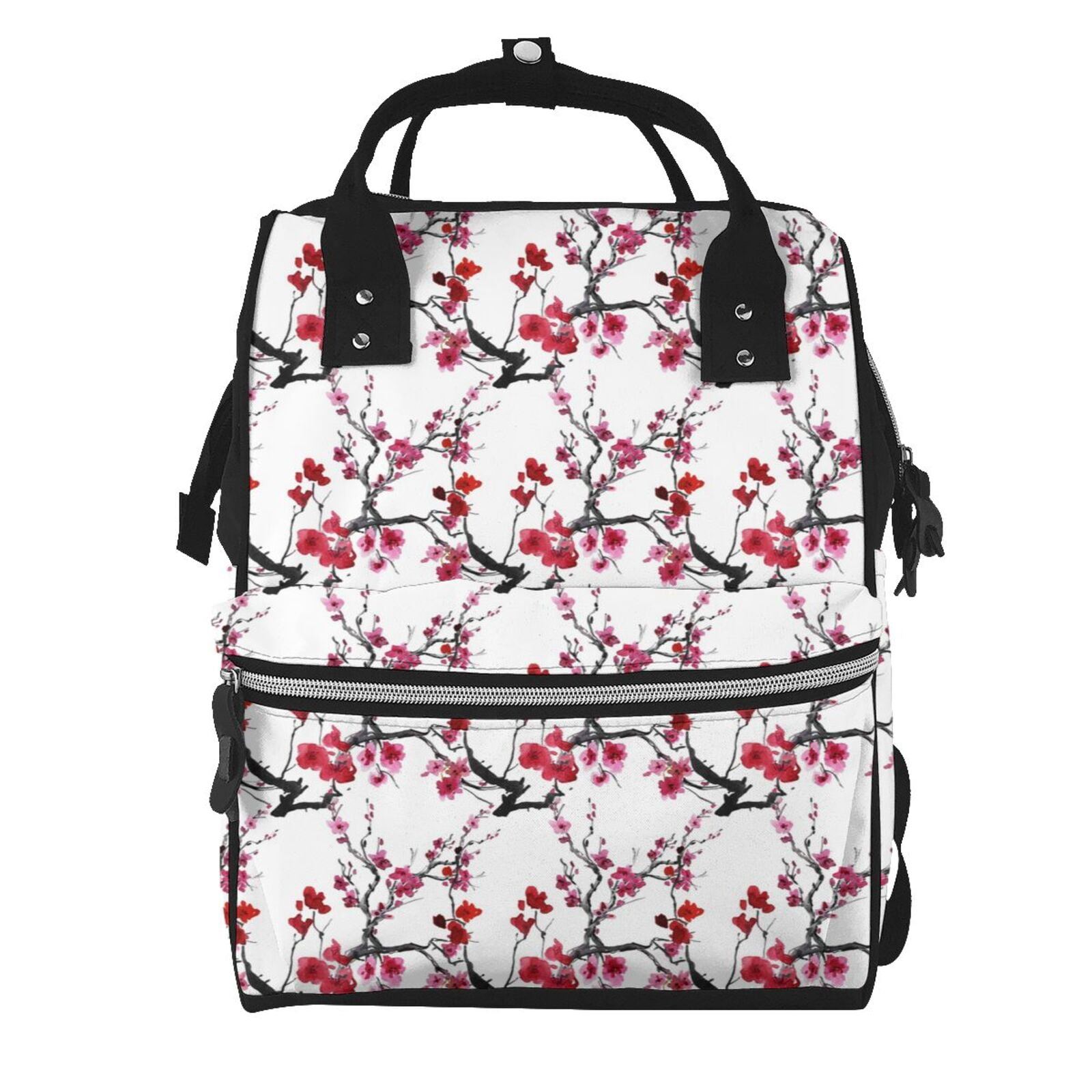 Ratiio Cherry Blossoms Mummy Backpack - Waterproof Twill Canvas, Large Capacity Diaper Bag with Multiple Pockets and Adjustable Straps
