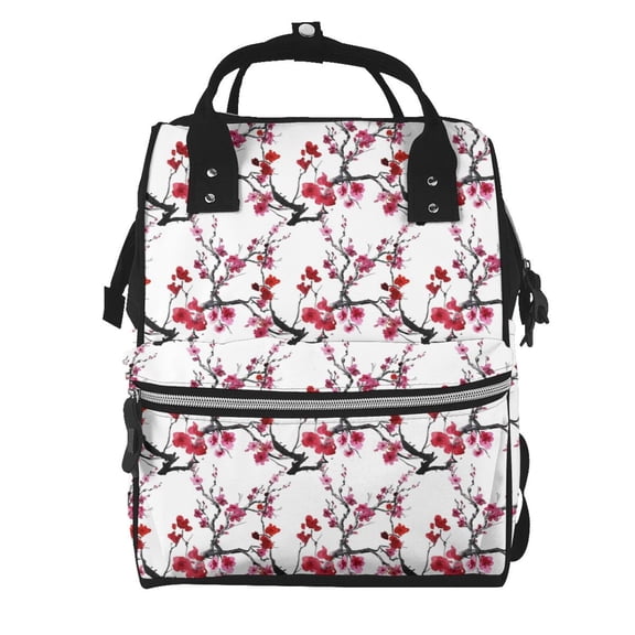 Ratiio Cherry Blossoms Mummy Backpack - Waterproof Twill Canvas, Large Capacity Diaper Bag with Multiple Pockets and Adjustable Straps