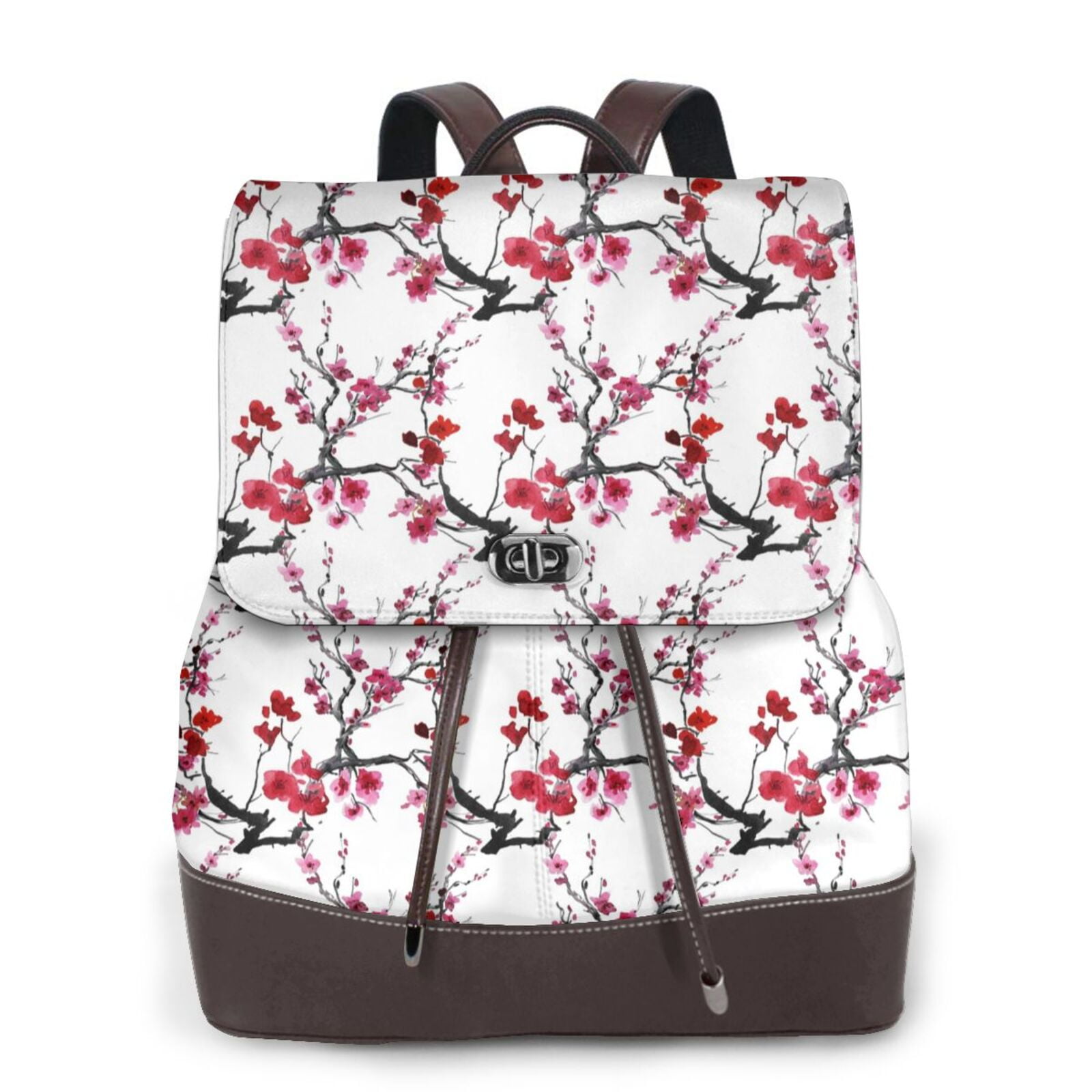Ratiio Cherry Blossoms Pattern Womens Backpack Purse Leather Backpack ...