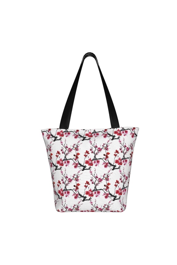 Cherry Blossoms Print Shoulder Bag for Women, Polyester Crossbody Purse Lightweight Handbag for Daily Travel and Casual Use