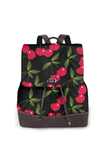 Checkered Canvas Backpack Purse with Cherry Pendant Travel Daypack Women main image 4