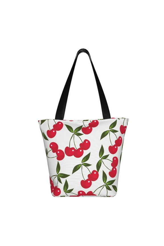 Cherry Print Shoulder Bag for Women, Polyester Crossbody Purse Lightweight Handbag for Daily Travel and Casual Use