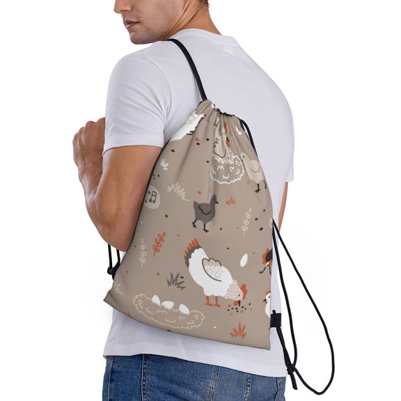 Ratiio Chicken Print Drawstring Backpack Bag Sport Gym Sackpack Heavy Duty String Backpack for Men Women