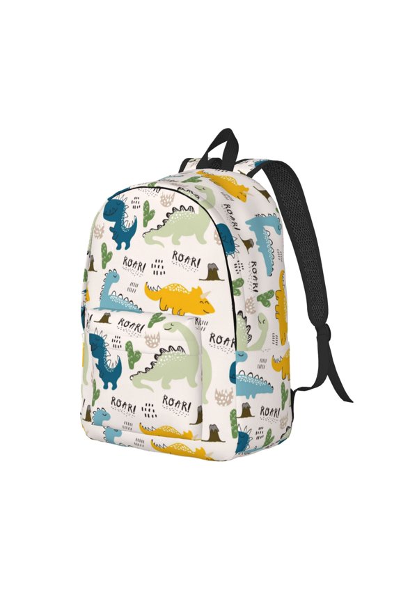 Childish Dinosaur Print Canvas Backpack for Women & Men Retro Aesthetic Rucksack Basic Backpack for High School/College Students Travel Laptop Bag