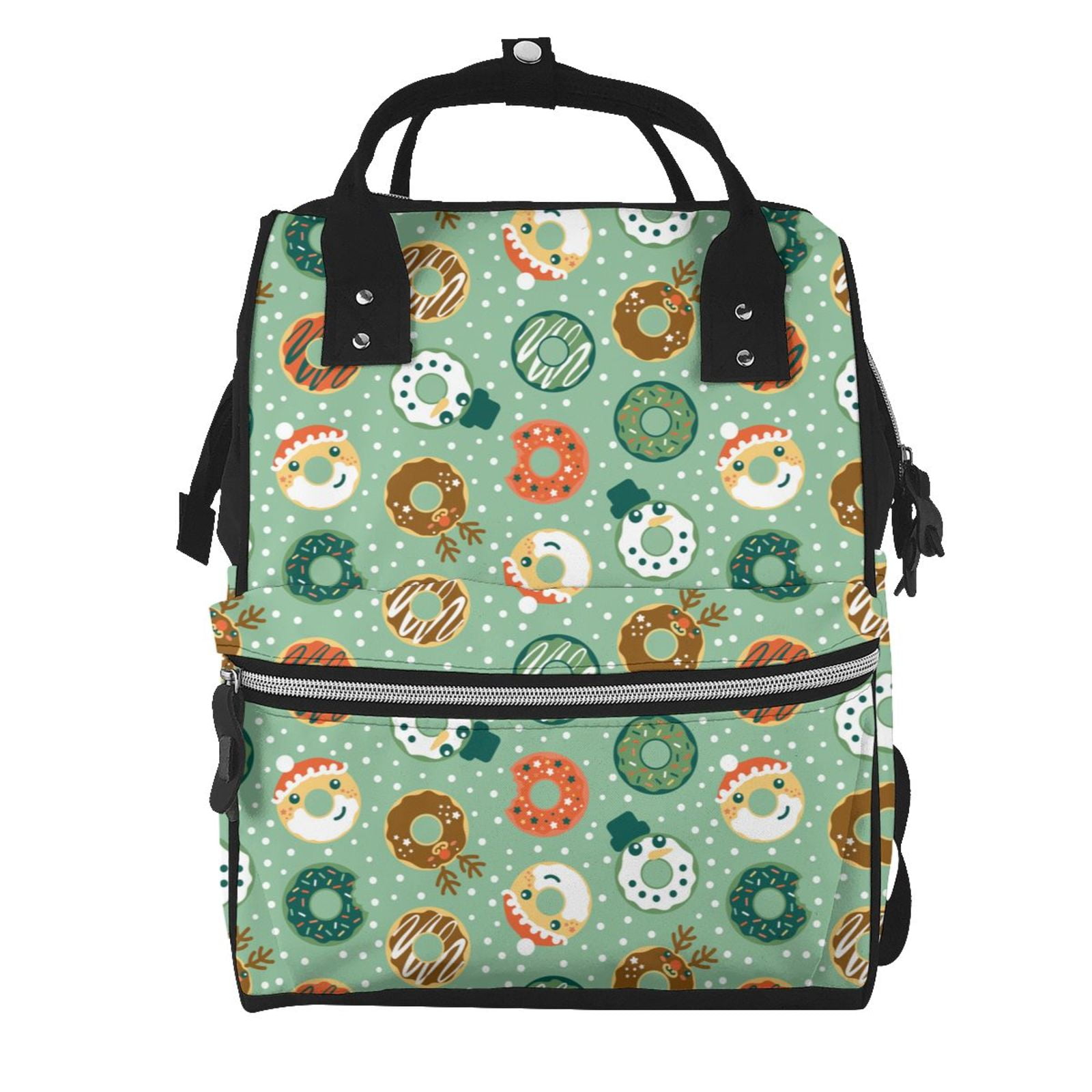 Ratiio Christmas Donuts Mummy Backpack - Waterproof Twill Canvas, Large Capacity Diaper Bag with Multiple Pockets and Adjustable Straps