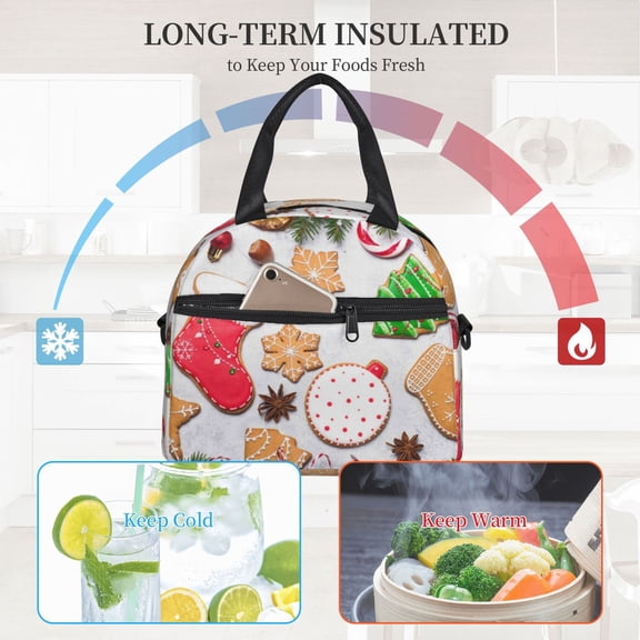 Ratiio Christmas Gingerbread Cookies Pattern Lunch Bag ,Insulated Lunch Box, Small Leakproof Cooler Food Lunch Containers Reusable High Capacity Lunch Tote Bags