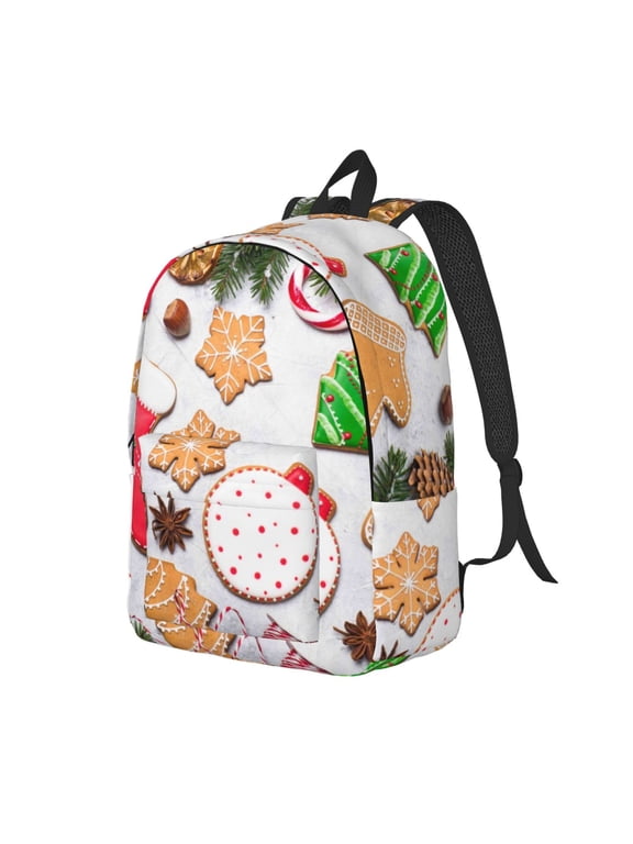 Christmas Gingerbread Cookies Print Canvas Backpack for Women & Men Retro Aesthetic Rucksack Basic Backpack for High School/College Students Travel Laptop Bag