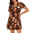 thumbnail image 1 of Ratiio Christmas Gingerbread Cookies Print Women's Short-sleeved Nightdress - Casual A-line Sleeveless Sleepwear Dress for Summer, Comfortable and Breathable, 1 of 8