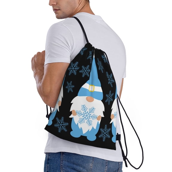 Ratiio Christmas Gnome Snowflake Print Drawstring Backpack Bag Sport Gym Sackpack Heavy Duty String Backpack for Men Women