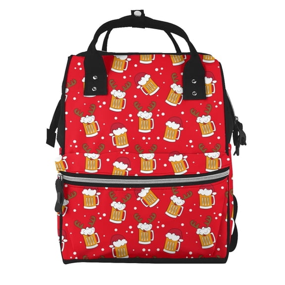 Ratiio Christmas Hat beer Mummy Backpack - Waterproof Twill Canvas, Large Capacity Diaper Bag with Multiple Pockets and Adjustable Straps
