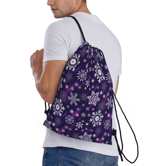 Ratiio Christmas Purple Snowflakes Print Drawstring Backpack Bag Sport Gym Sackpack Heavy Duty String Backpack for Men Women