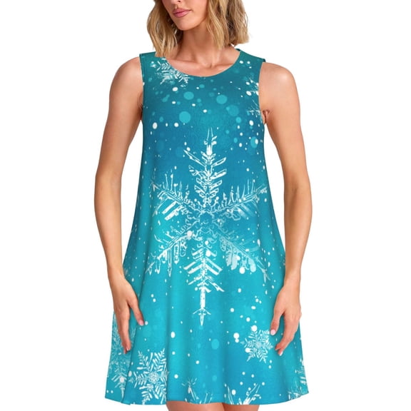 Ratiio Christmas Snow Pattern Women's Sleeveless Dress - Casual Summer Dress with Pockets, Above Knee Length, Round Neck, Ideal for Beach, Vacation, Work