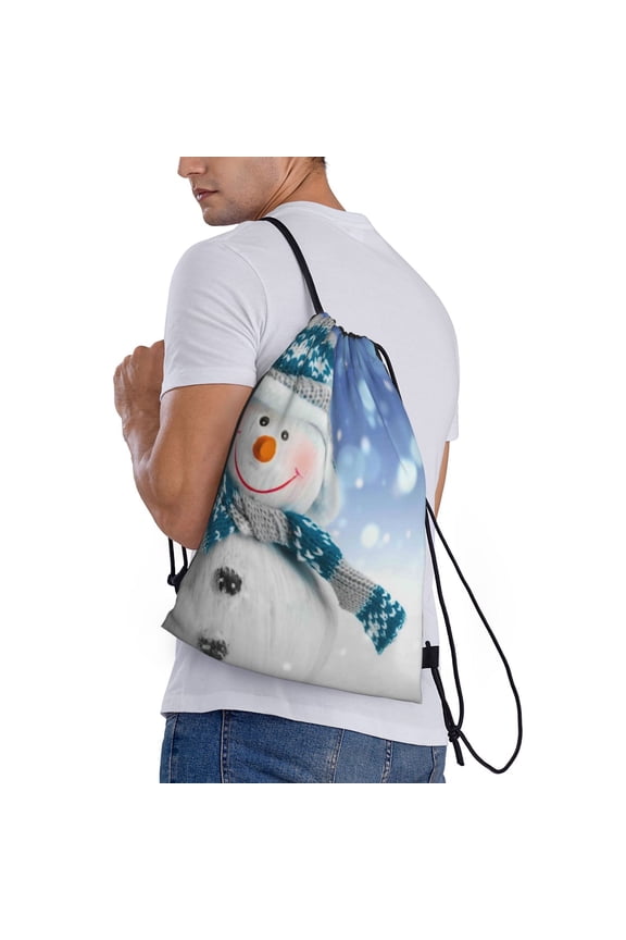 Christmas Snowman In The Snow Print Drawstring Backpack Bag Sport Gym Sackpack Heavy Duty String Backpack for Men Women