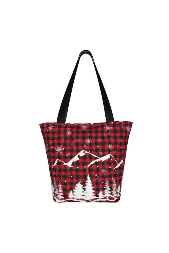 Christmas Tree Buffalo Plaid Print Shoulder Bag for Women, Polyester Crossbody Purse Lightweight Handbag for Daily Travel and Casual Use