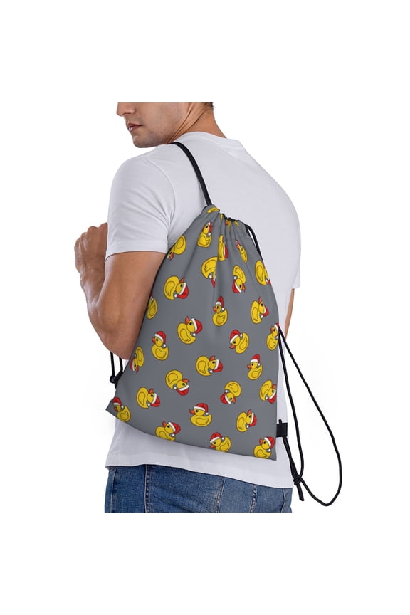 Christmas hat duck Print Drawstring Backpack Bag Sport Gym Sackpack Heavy Duty String Backpack for Men Women