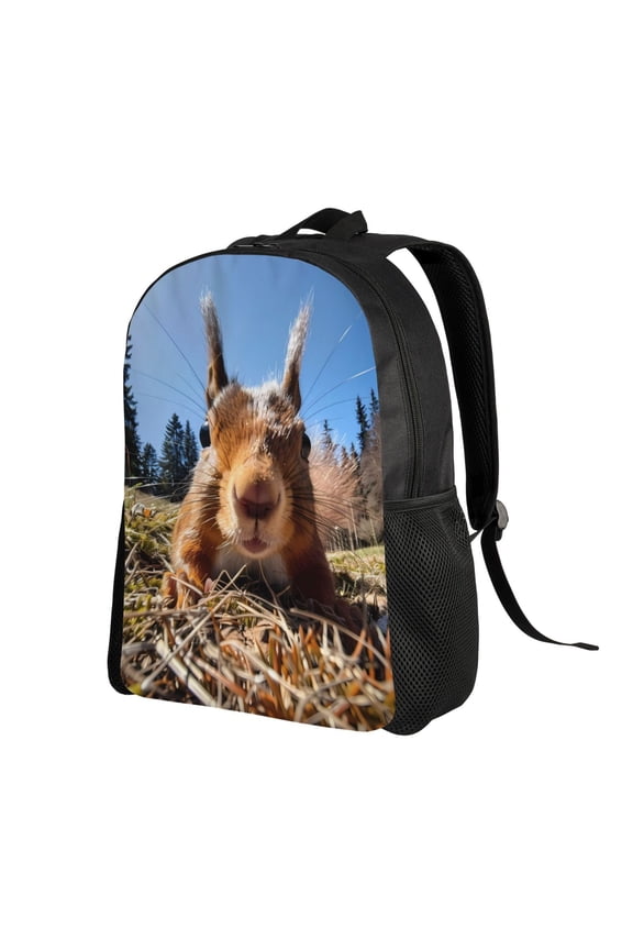 Close-Up Curious Squirrel Print Backpack with Padded 15-inch Laptop Sleeve- Spacious and Durable Daypack for Work and Travel