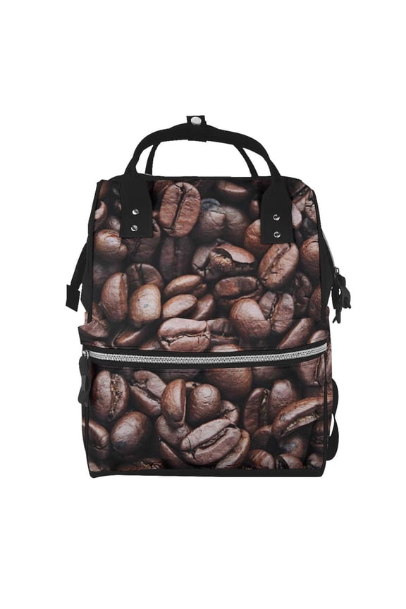Coffee Bean Mummy Backpack - Waterproof Twill Canvas, Large Capacity Diaper Bag with Multiple Pockets and Adjustable Straps