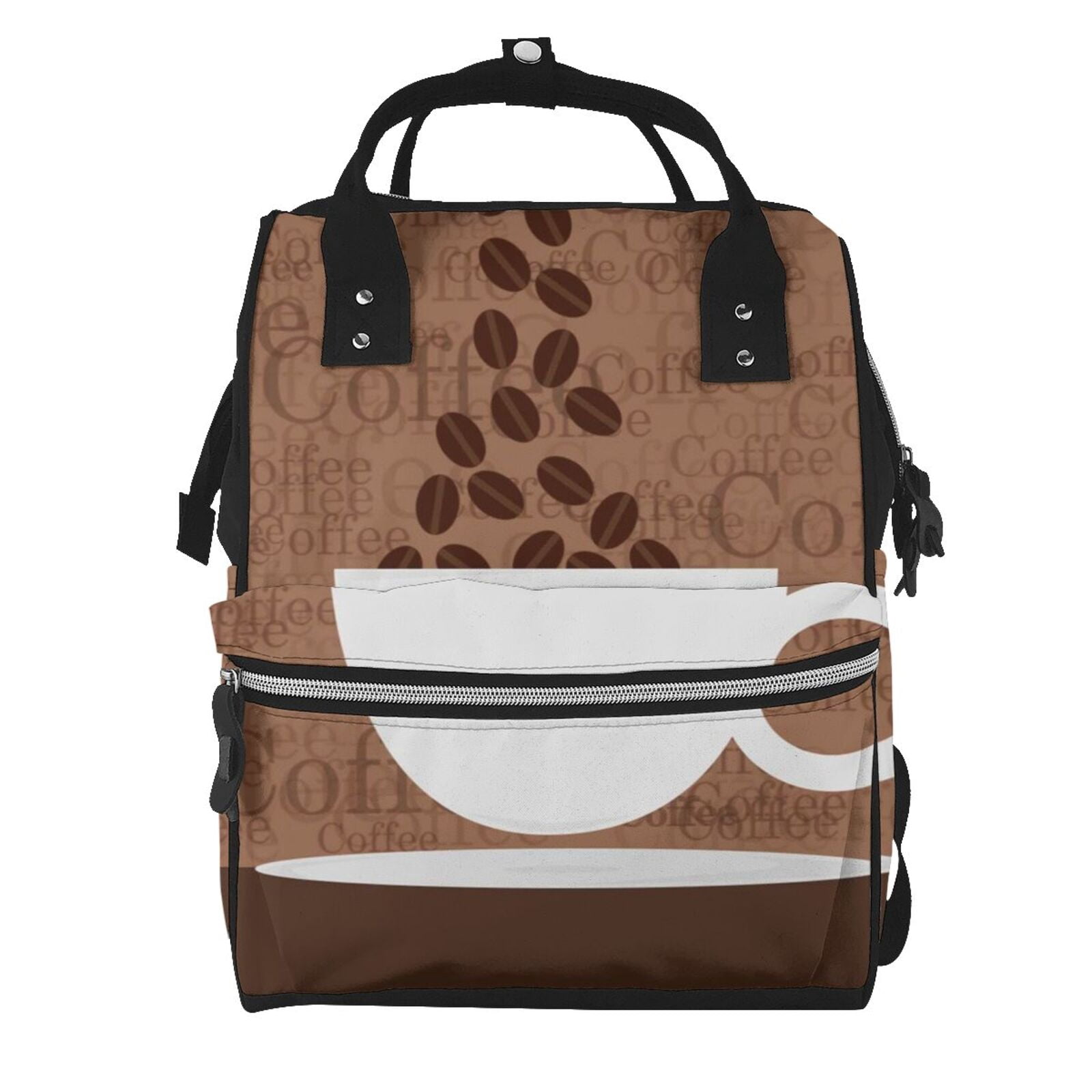 Ratiio Coffee Cafe Cup Mummy Backpack - Waterproof Twill Canvas, Large Capacity Diaper Bag with Multiple Pockets and Adjustable Straps