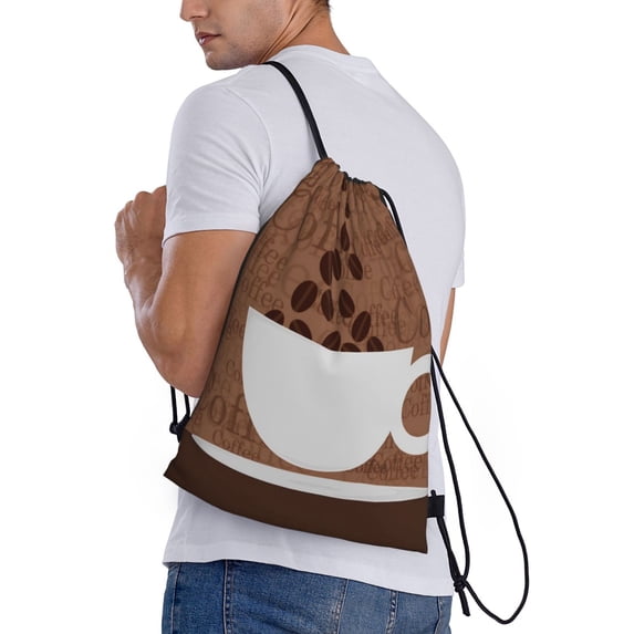 Ratiio Coffee Cafe Cup Print Drawstring Backpack Bag Sport Gym Sackpack Heavy Duty String Backpack for Men Women