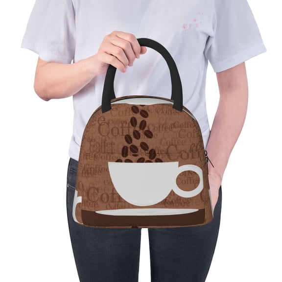 Ratiio Coffee Cafe Cup Print Insulated Lunch Bag Women Reusable Lunch Box with Pocket for Work Picnic Travel