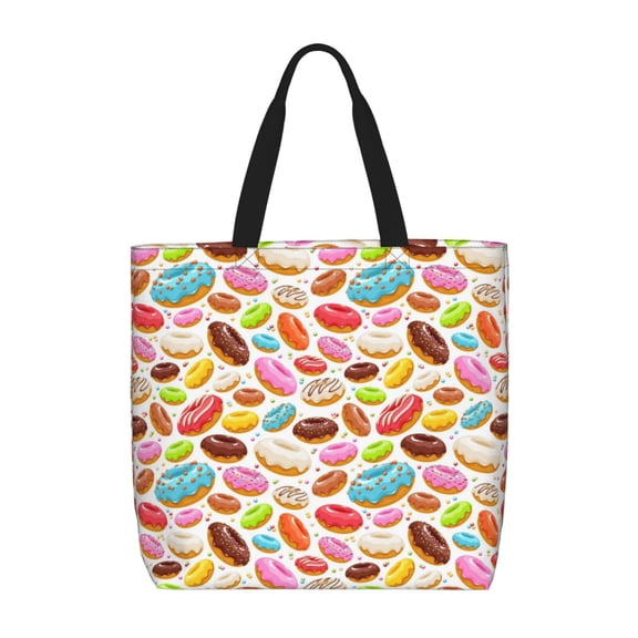 Ratiio Color Donut Print Reusable Grocery Bag Shopping Bags with Zipper Shoulder Shopping Handle Bag Suitable for Outdoor Convenient Daily Bag
