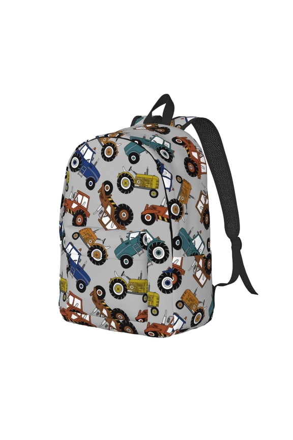 Color Tractor Print Canvas Backpack for Women & Men Retro Aesthetic Rucksack Basic Backpack for High School/College Students Travel Laptop Bag