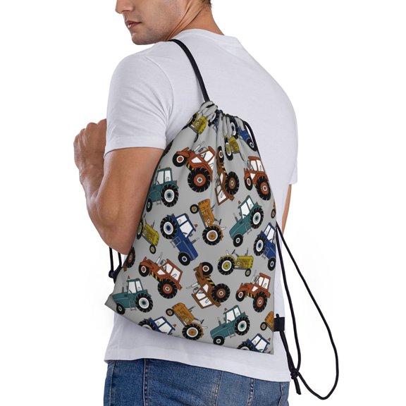 Ratiio Color Tractor Print Drawstring Backpack Bag Sport Gym Sackpack Heavy Duty String Backpack for Men Women
