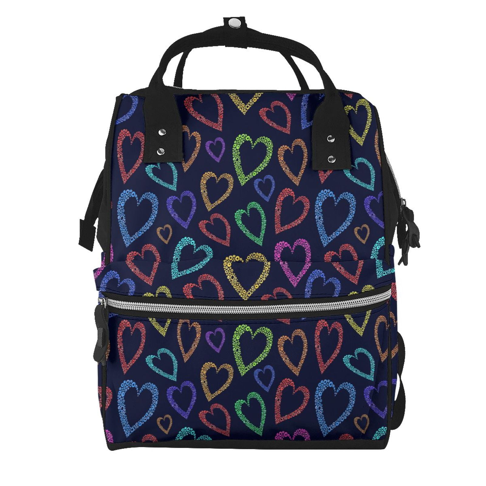 Ratiio Colored Hearts Mummy Backpack - Waterproof Twill Canvas, Large Capacity Diaper Bag with Multiple Pockets and Adjustable Straps