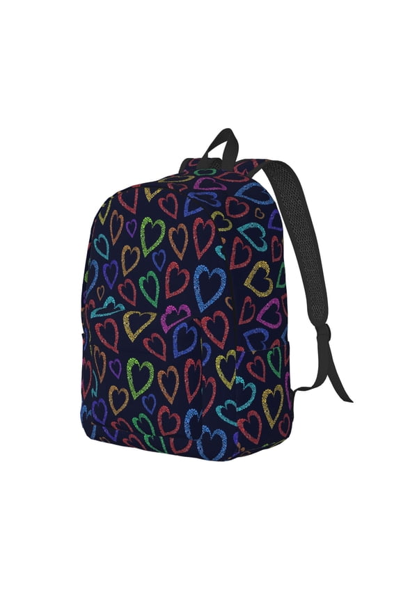 Colored Hearts Print Canvas Backpack for Women & Men Retro Aesthetic Rucksack Basic Backpack for High School/College Students Travel Laptop Bag
