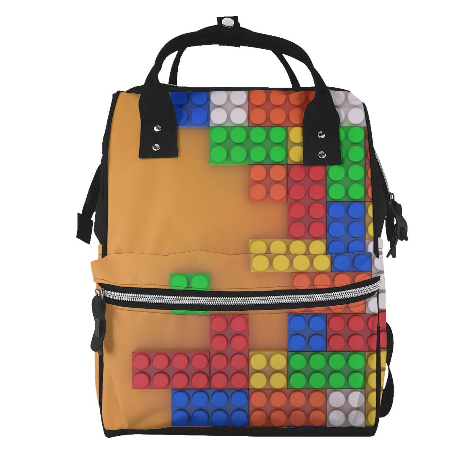 Ratiio Colorful Building Blocks A Mummy Backpack - Waterproof Twill Canvas, Large Capacity Diaper Bag with Multiple Pockets and Adjustable Straps