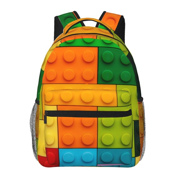 Ratiio Colorful Building Blocks Print Eco-Friendly Casual Backpack, Water-Resistant Polyester Canvas Daypack with Smooth Zippers, Comfortable & Durable Travel Bag with Laptop Compartment