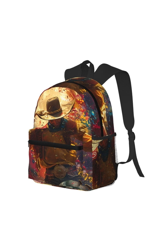 Colorful Bull Western Man Print Casual Backpack for Men and Women, Water Resistant Oxford Fabric School Bag Lightweight Travel Daypack