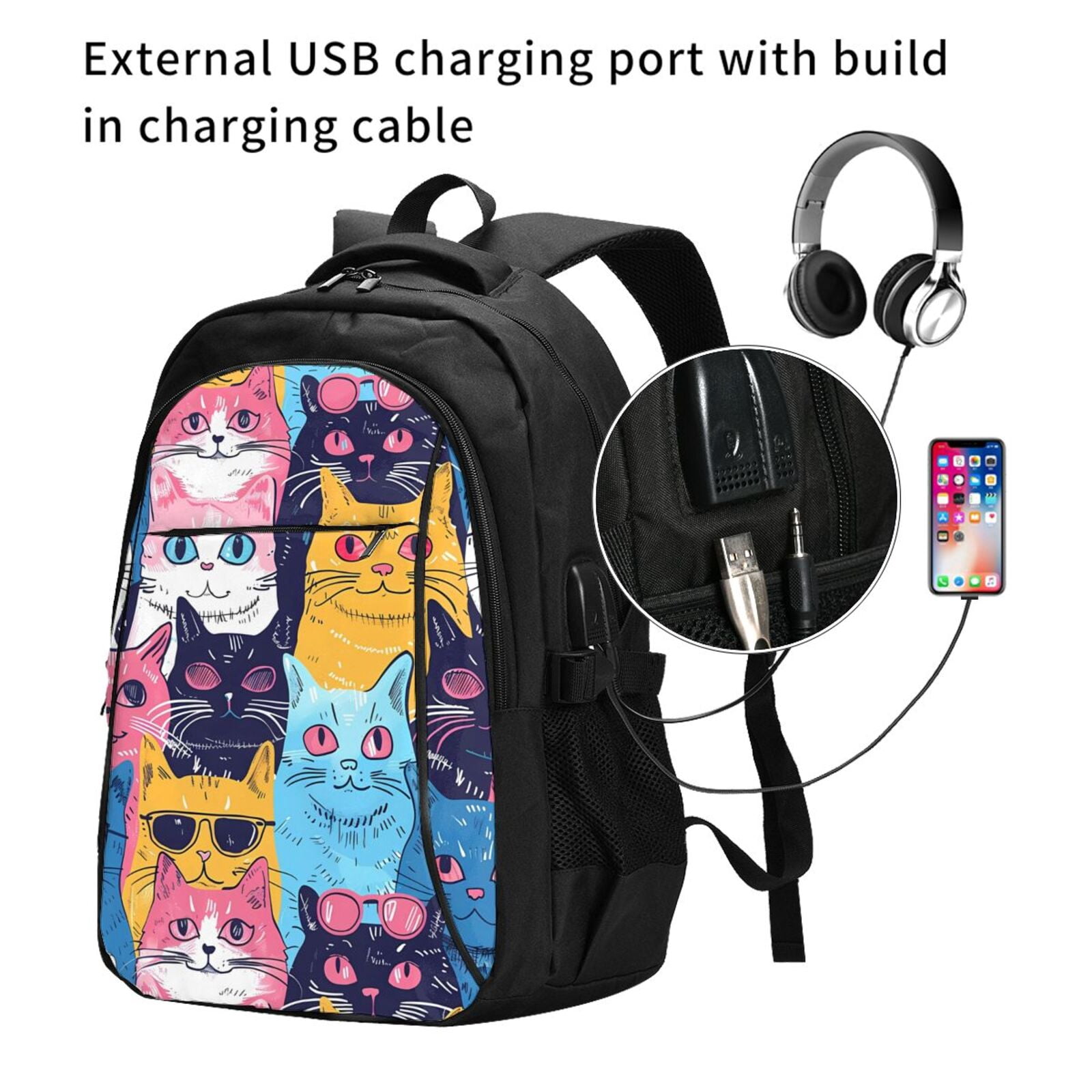 Cat Pattern Rucksack Ratiio Colorful Cats Pattern Art Print Travel Laptop Backpack,Slim ...