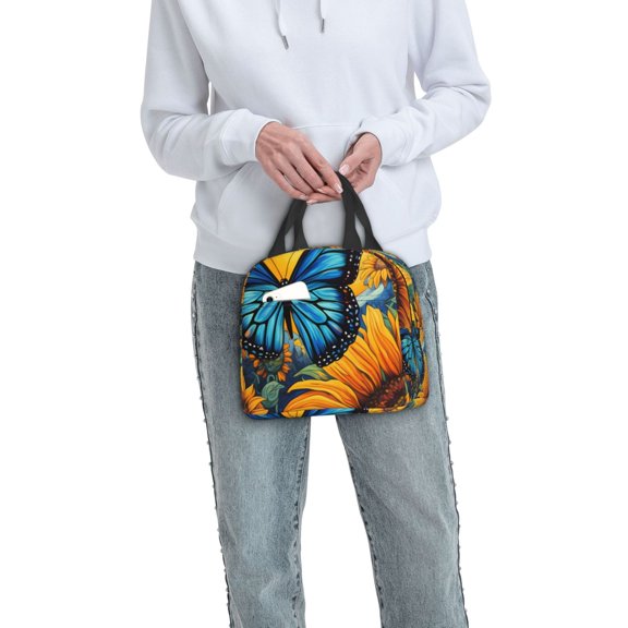 Ratiio Colorful Cloud Butterfly Sunflower Print Lunch Bag Lunch Box Insulated Lunch Bag Adult Lunch Box for Men and Women