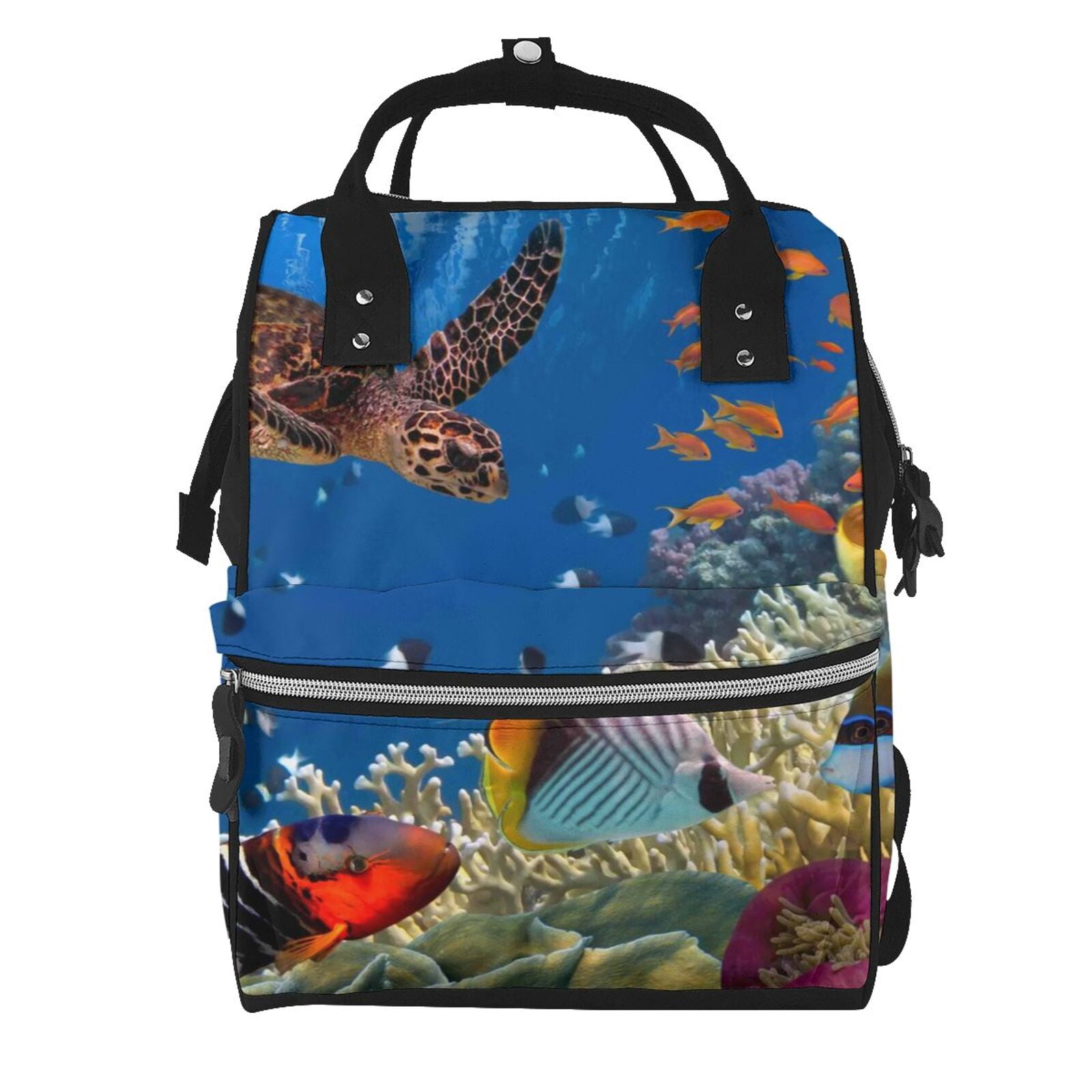 Ratiio Colorful Coral Reef Mummy Backpack - Waterproof Twill Canvas, Large Capacity Diaper Bag with Multiple Pockets and Adjustable Straps