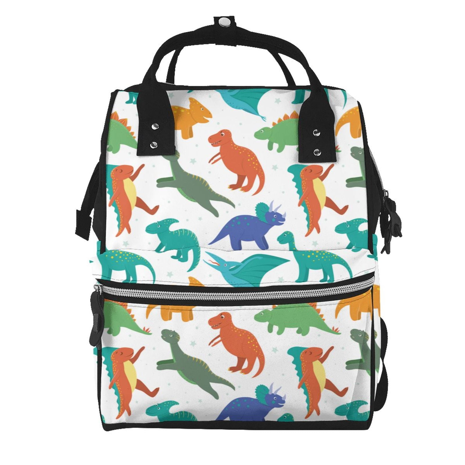 Ratiio Colorful Dinosaur Mummy Backpack - Waterproof Twill Canvas, Large Capacity Diaper Bag with Multiple Pockets and Adjustable Straps