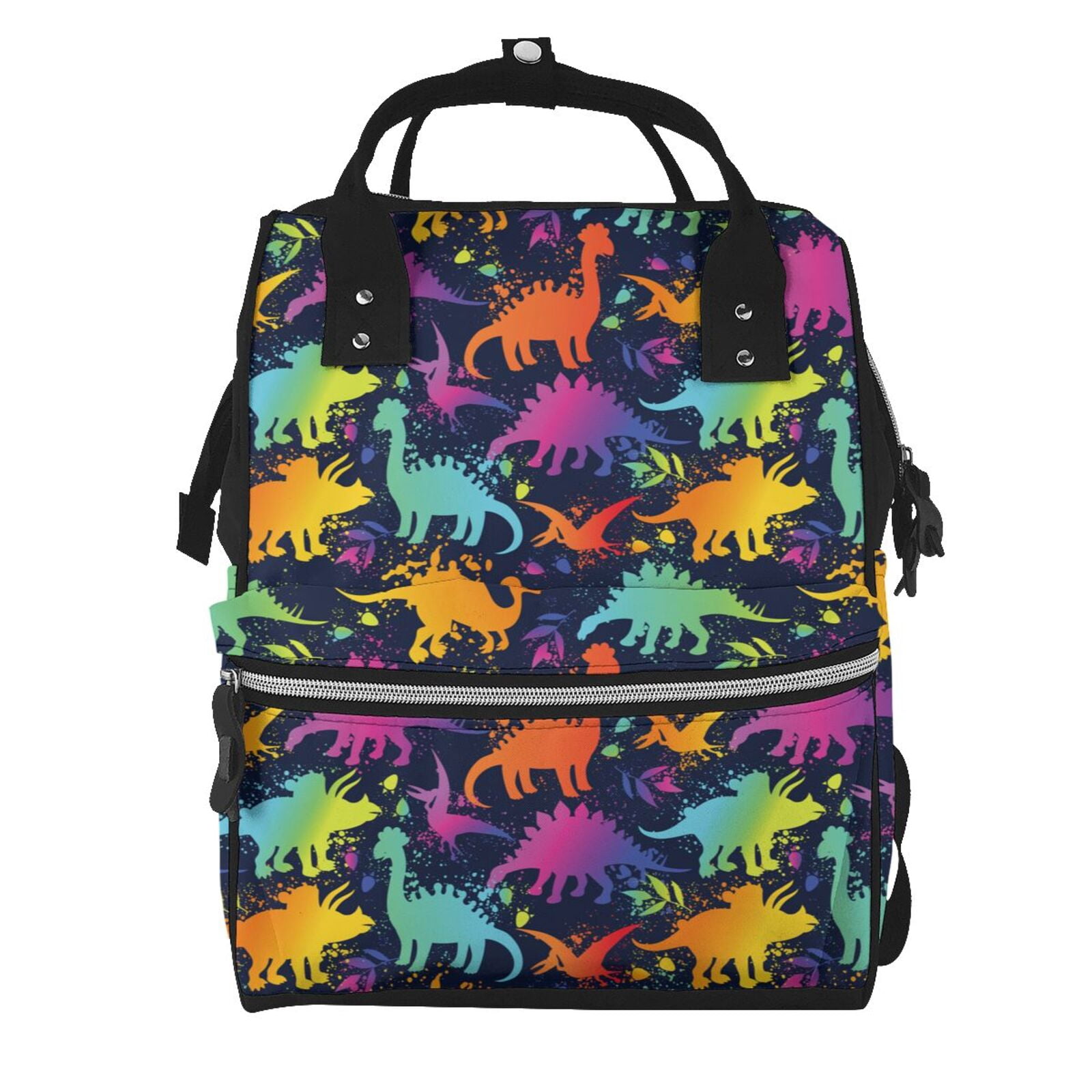 Ratiio Colorful Dinosaur Mummy Backpack - Waterproof Twill Canvas, Large Capacity Diaper Bag with Multiple Pockets and Adjustable Straps