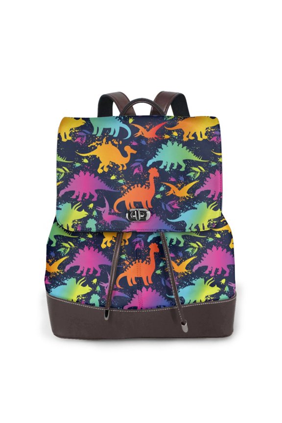 Colorful Dinosaur Pattern Womens Backpack Purse Leather Backpack Purse for Women Travel Fashion Backpack Designer Ladies Shoulder Bags